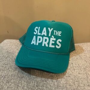 Teal Trucker Hat with 'SLAY THE APRÈS' Slogan